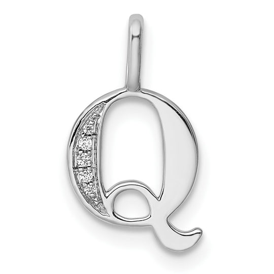 14k White Gold "Q" Initial Pendant with Diamonds