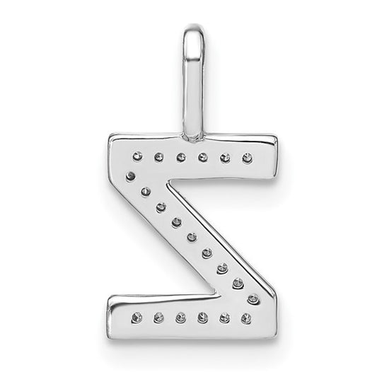 14k White Gold Diamond Lowercase "z" Initial Pendant