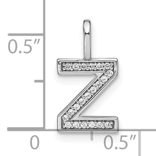 14k White Gold Diamond Lowercase "z" Initial Pendant