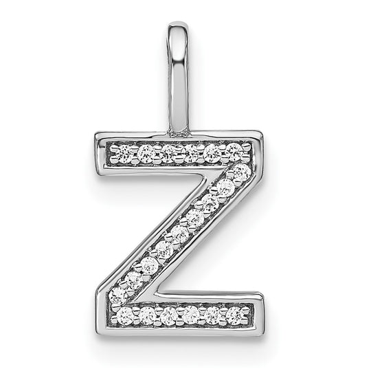 14k White Gold Diamond Lowercase "z" Initial Pendant