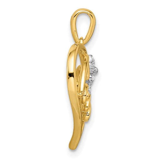 Diamond Heart and Bow Pendant in 14K Two-Tone Gold