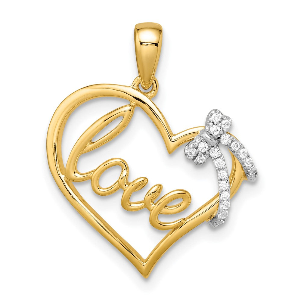 Diamond Heart and Bow Pendant in 14K Two-Tone Gold