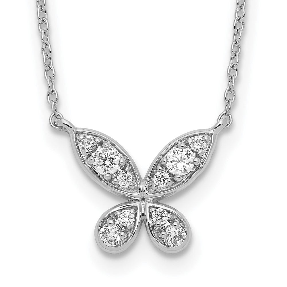 14k White Gold Butterfly and Diamond Necklace, 18 Inch