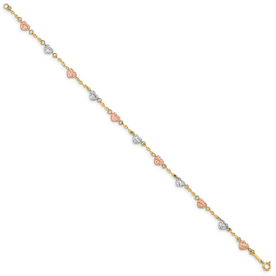 Diamond-Cut Puffed Heart Bracelet in 14k Tri-Color Gold
