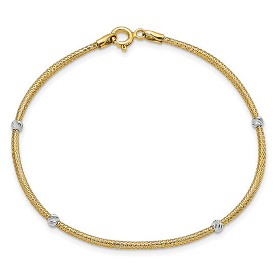 Flexible Woven Bead Bracelet in 14K Gold with Rhodium