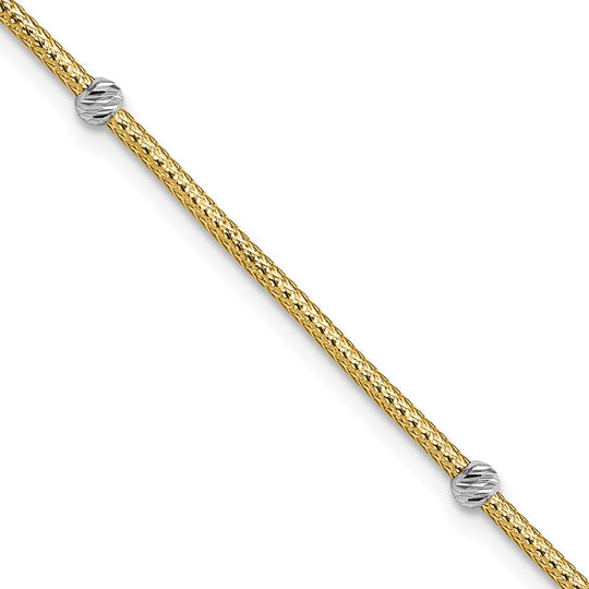 Flexible Woven Bead Bracelet in 14K Gold with Rhodium