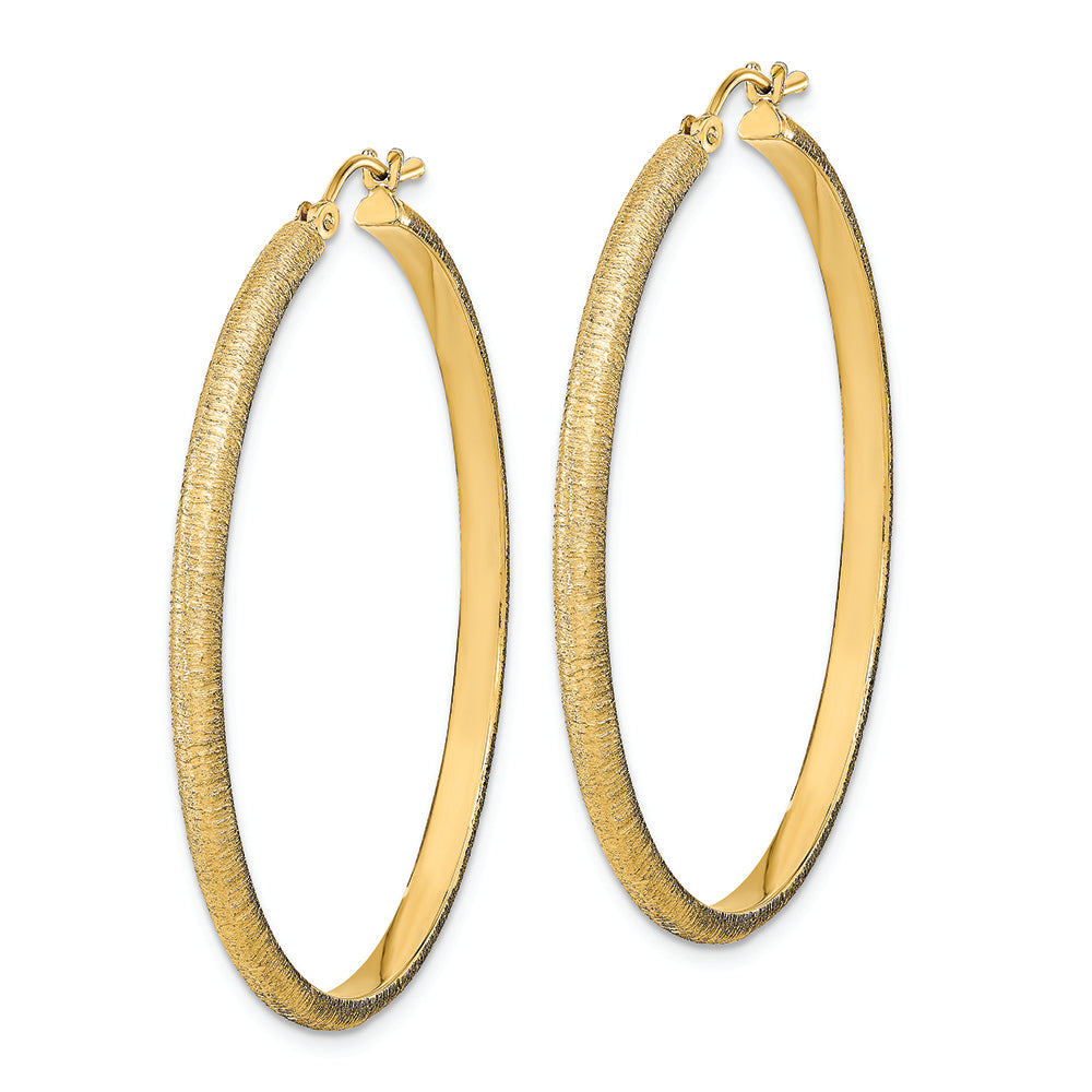14K Gold Polished and Satin Finished Hoop Earrings