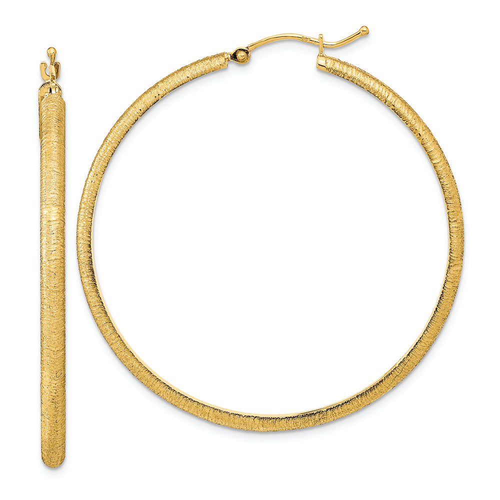 14K Gold Polished and Satin Finished Hoop Earrings
