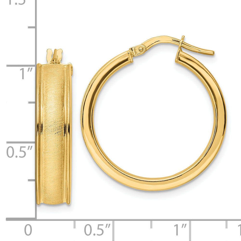 Brushed and Polished 14K Yellow Gold Hoop Earrings