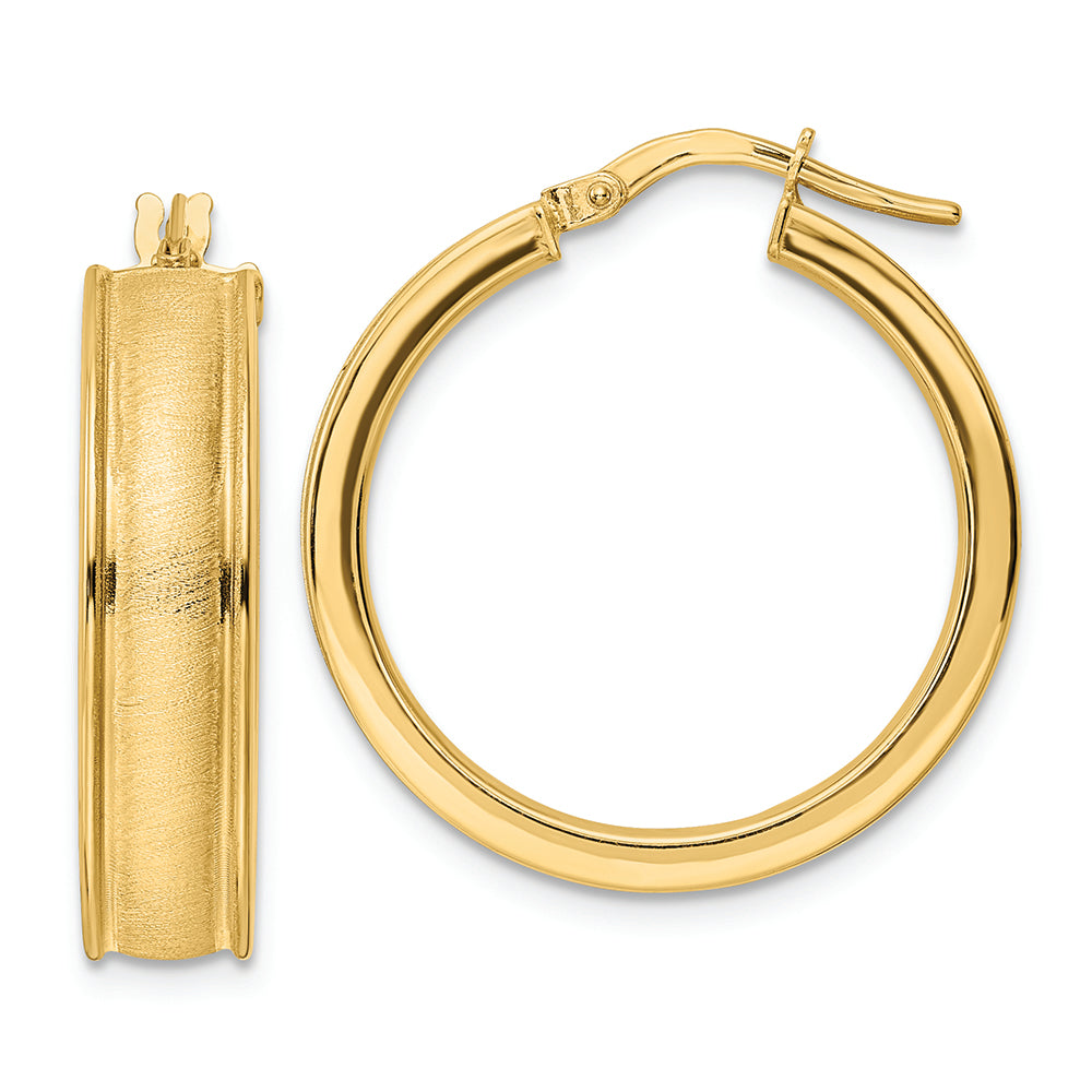 Brushed and Polished 14K Yellow Gold Hoop Earrings