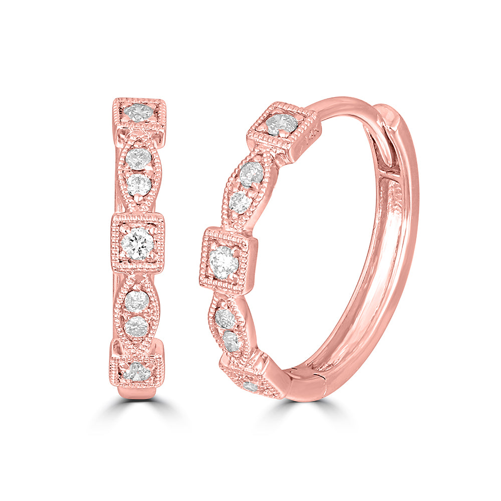 14K rose gold, 1/8 ct. total. Stackable diamond hoop earrings