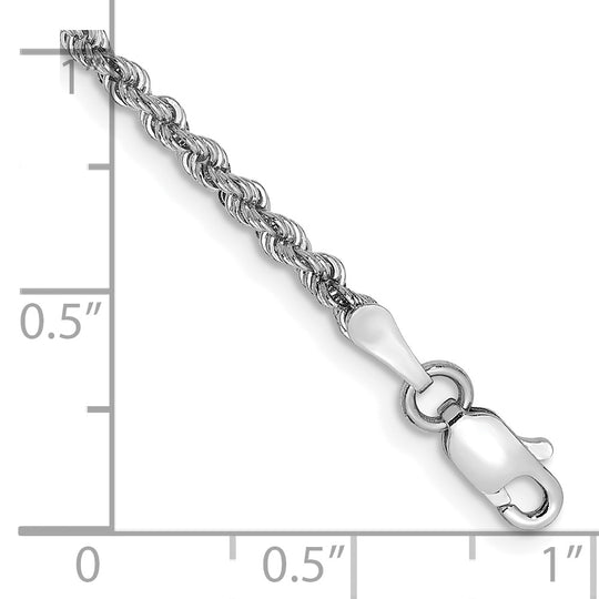 14K White Gold Bracelet – 8-inch, 2.25mm Rope Chain with Lobster Clasp