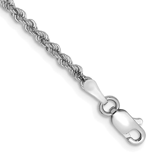 14K White Gold Bracelet – 8-inch, 2.25mm Rope Chain with Lobster Clasp