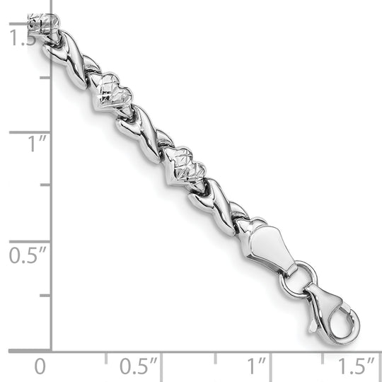 Polished Heart and X Bracelet in 14k White Gold