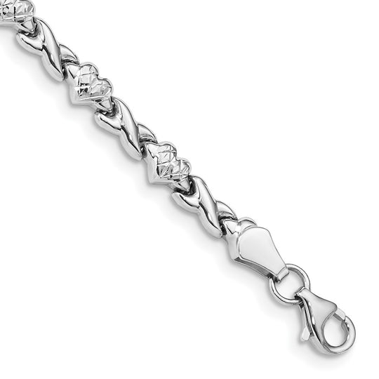 Polished Heart and X Bracelet in 14k White Gold