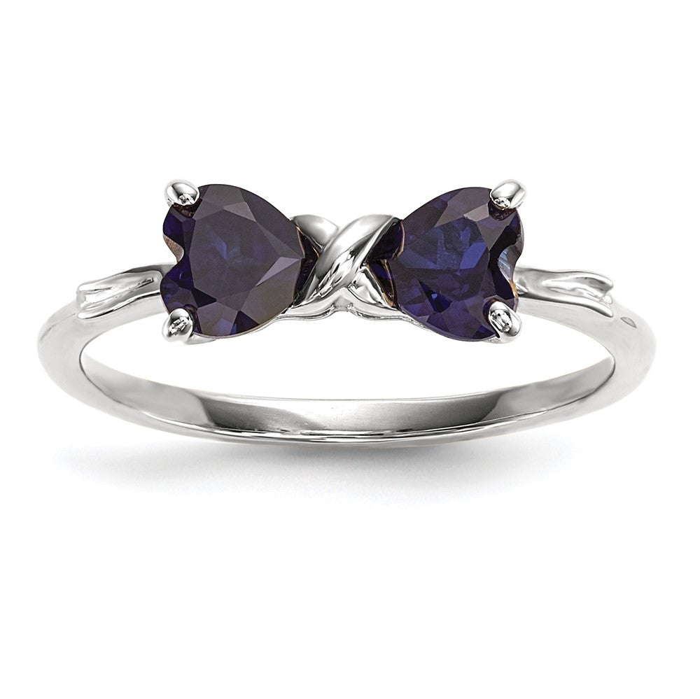 Polished Created Sapphire Bow Ring in 14k White Gold