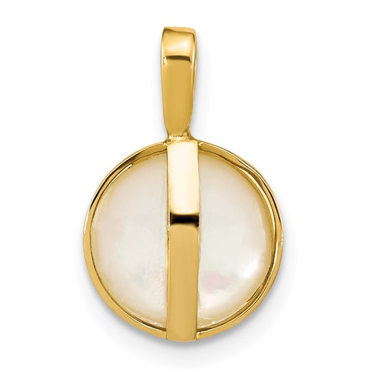 9-10mm White Saltwater Mabe Pearl Pendant in 14k Yellow Gold