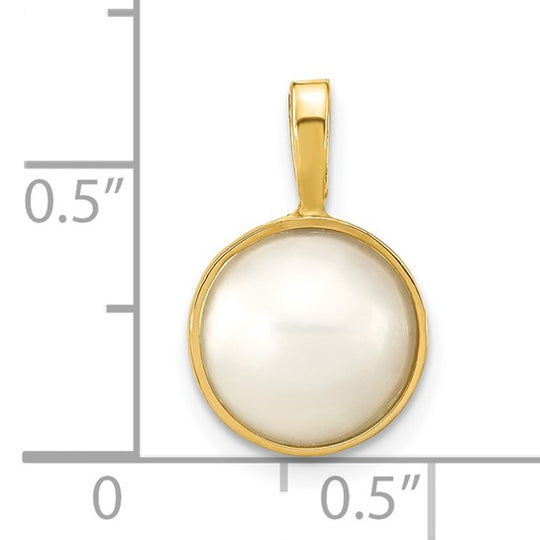 9-10mm White Saltwater Mabe Pearl Pendant in 14k Yellow Gold