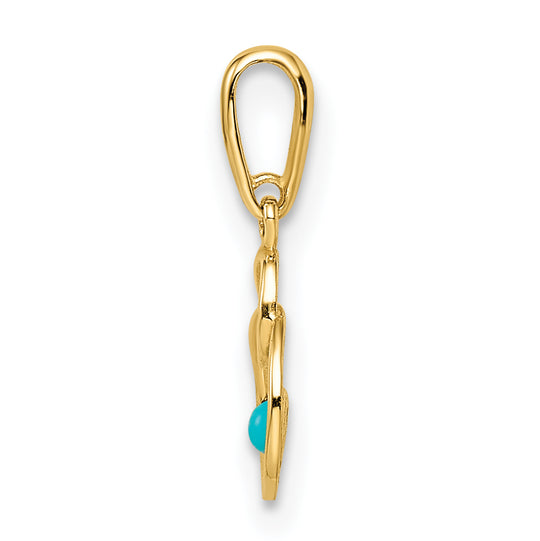 Synthetic Turquoise Circular Pendant in 14k Gold