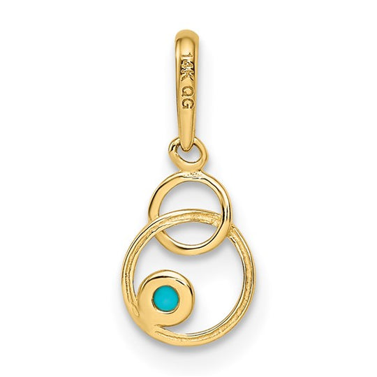 Synthetic Turquoise Circular Pendant in 14k Gold