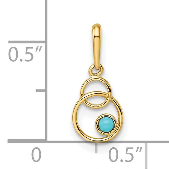 Synthetic Turquoise Circular Pendant in 14k Gold