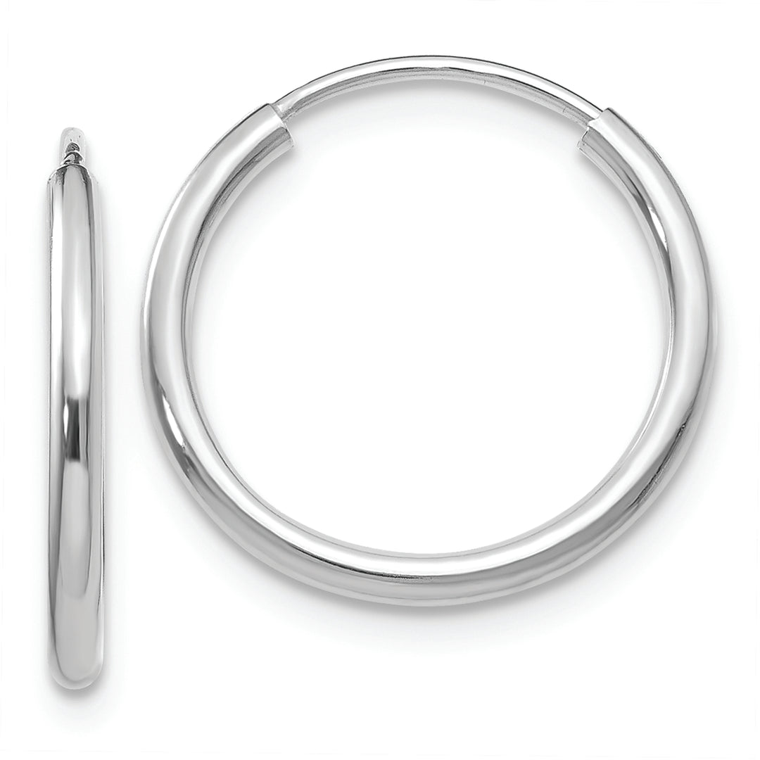 14K White Gold Endless Hoop Earrings, Polished 1.5mm