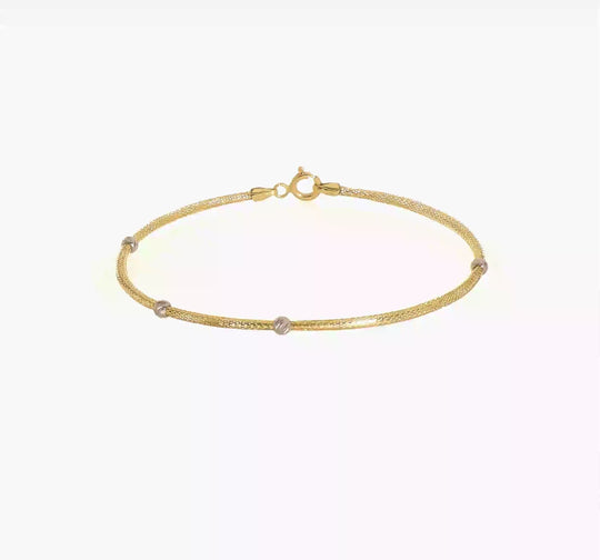 Flexible Woven Bead Bracelet in 14K Gold with Rhodium