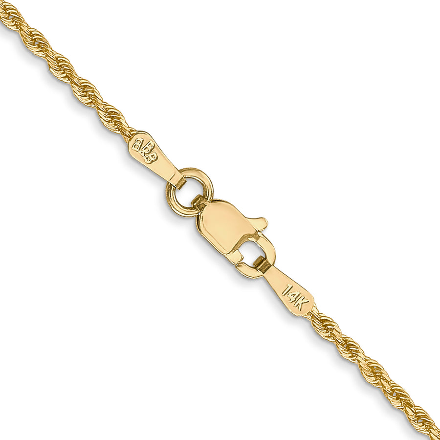 Cadena de Oro Amarillo 14K – 14 pulgadas, 1.5 mm, Cuerda con Corte Diamantado y Cierre de Langosta