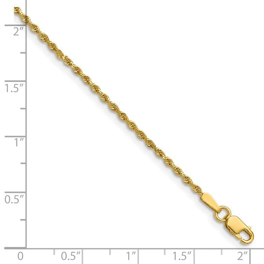 Cadena de Cuerda 14K Oro Amarillo 36 Pulgadas 1.5mm con Broche Langosta y Corte Diamante