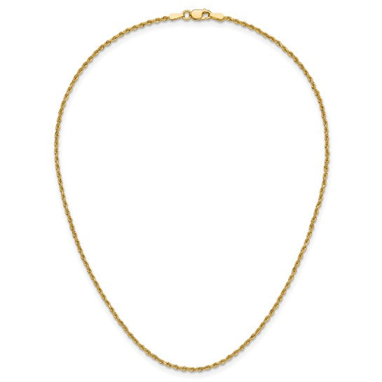 Cadena de Oro Amarillo 14K – 14 pulgadas, 1.5 mm, Cuerda con Corte Diamantado y Cierre de Langosta