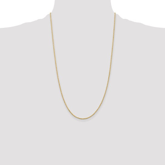 Cadena de Cuerda con Corte Diamantado en Oro Amarillo de 14K, 26 Pulgadas y 1.5 mm con Cierre de Langosta