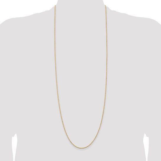 Cadena de Cuerda 14K Oro Amarillo 36 Pulgadas 1.5mm con Broche Langosta y Corte Diamante