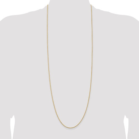 Cadena de Cuerda 14K Oro Amarillo 36 Pulgadas 1.5mm con Broche Langosta y Corte Diamante