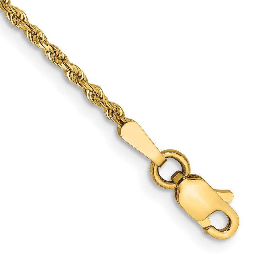 Tobillera de Oro Amarillo de 14K con Cadena Estilo Rope (Cuerda) de 10 Pulgadas y Cierre de Langosta (1.5 mm) - Corte Diamante