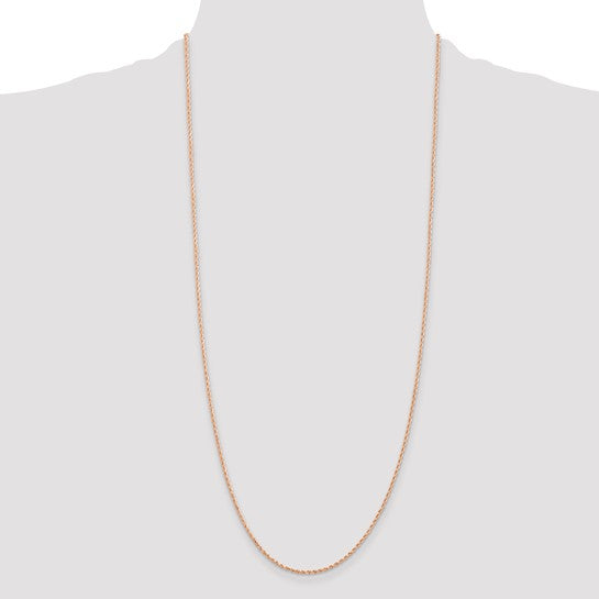 Cadena de Oro Rosa de 14K, 30 Pulgadas, 1.5 mm, Estilo Cuerda con Corte Diamante y Cierre de Langosta