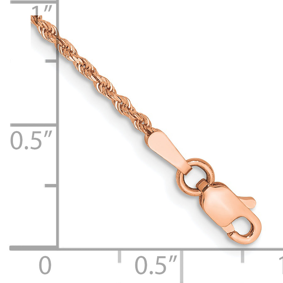 Tobillera de Oro Rosa de 14K con Cadena de Cuerda Diamantada de 1.75mm de 10 Pulgadas