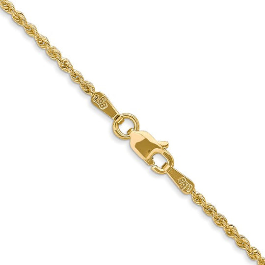 14k Yellow Gold Regular Rope Chain 36 Inches 1.5mm with Lobster Clasp