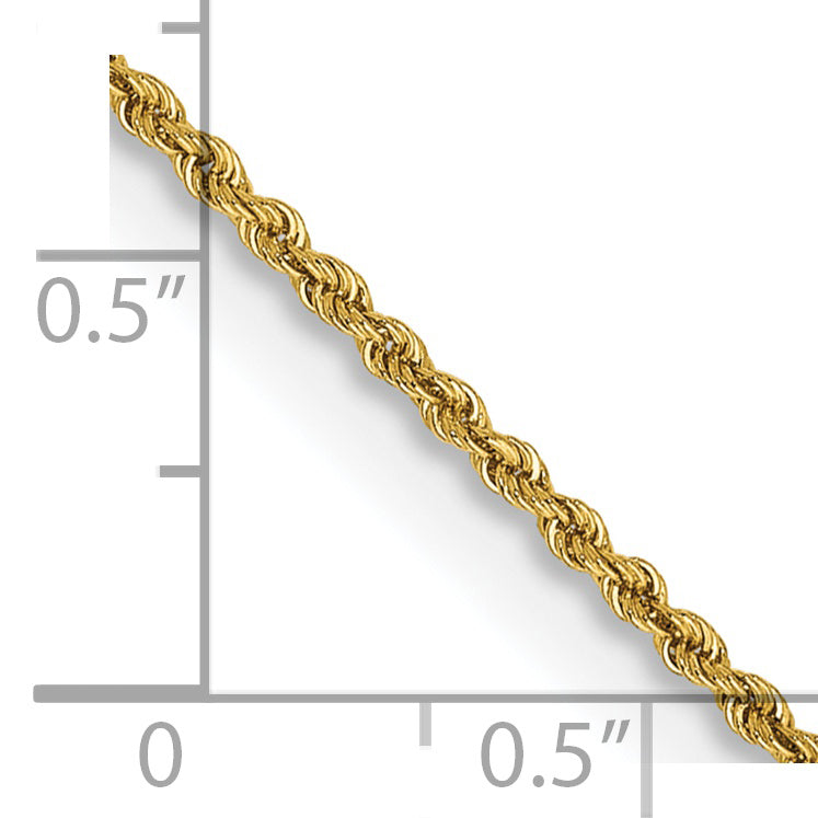 Cadena de Cuerda en Oro Amarillo de 14K, 14 Pulgadas y 1.5 mm con Cierre de Langosta
