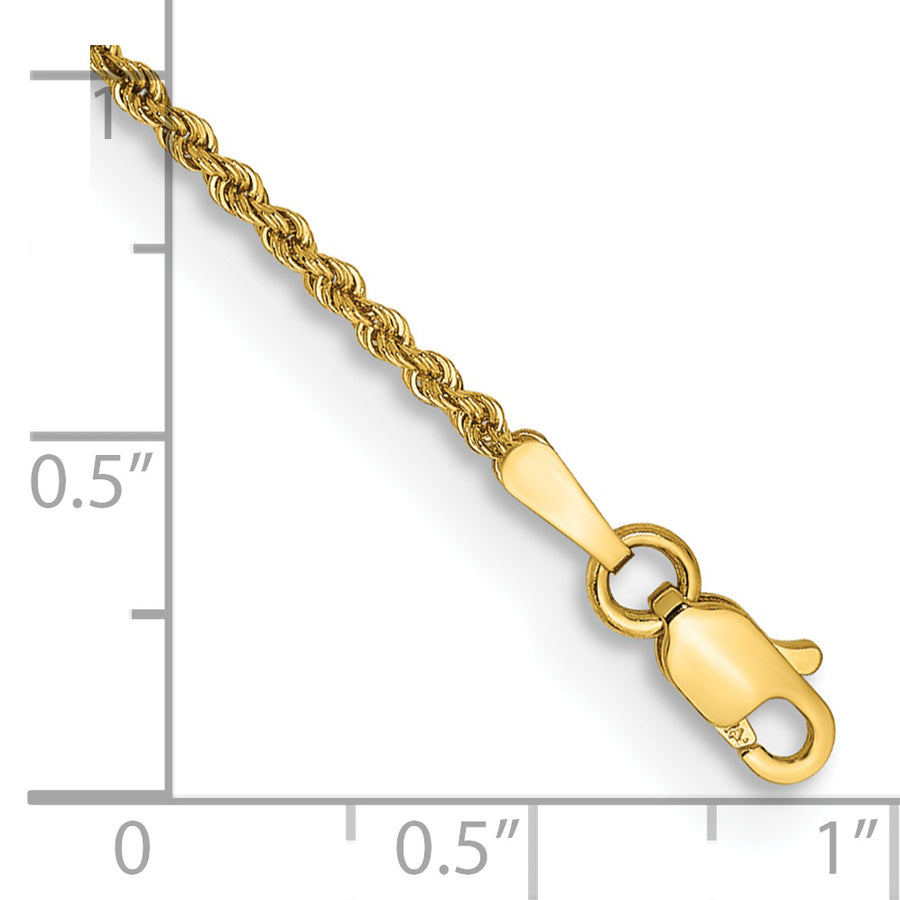 Tobillera de Cadena de Cuerda Regular de Oro Amarillo de 14K de 9 Pulgadas y 1.5 mm con Broche de Langosta