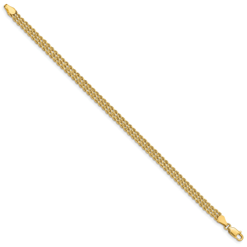 Pulsera de 14K Ancha de 4.5mm con Triple Hebra Estilo Cuerda