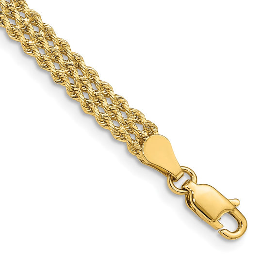 Pulsera de 14K Ancha de 4.5mm con Triple Hebra Estilo Cuerda