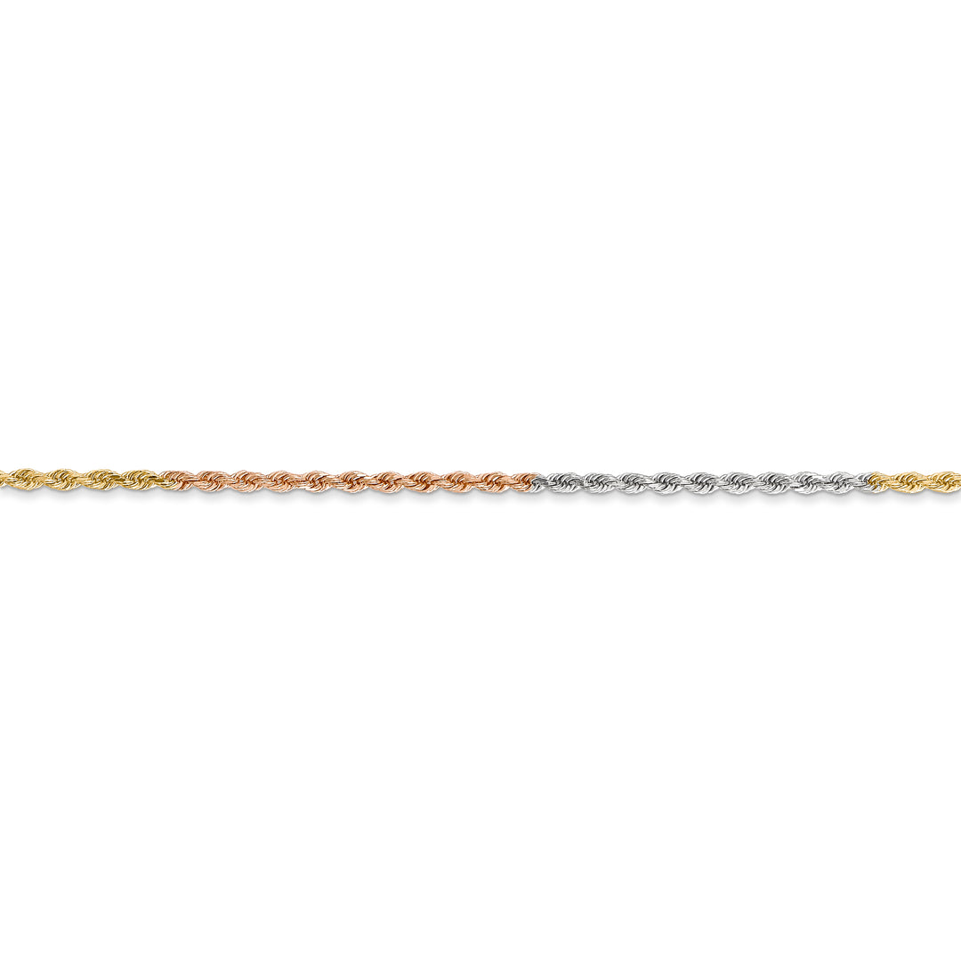 14K Tri-Color Rope Chain, 24 Inches, 1.5mm Diamond Cut with Lobster Clasp