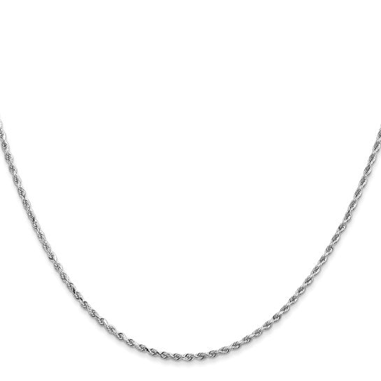 Cadena de Cuerda de Oro Blanco de 14K, 30 Pulgadas, 1.5 mm con Broche de Langosta y Acabado Diamond-Cut
