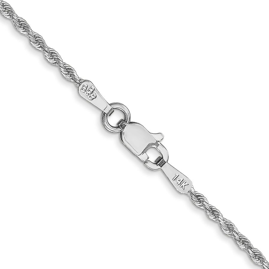 Cadena de Oro Blanco 14K – 14 pulgadas, 1.5 mm, Cuerda con Corte Diamante y Cierre de Langosta