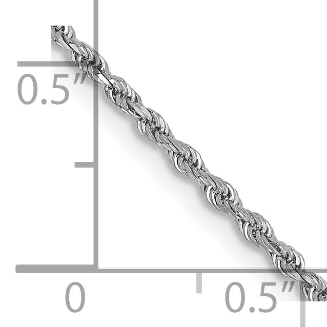 Cadena de Oro Blanco 14K – 14 pulgadas, 1.5 mm, Cuerda con Corte Diamante y Cierre de Langosta