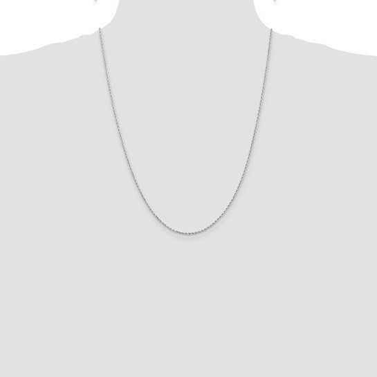 Cadena de Cuerda de Oro Blanco 14K, 24 pulgadas, 1.5 mm, Corte Diamante con Cierre Langosta