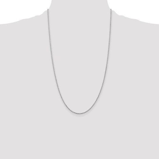 Cadena de Cuerda de Oro Blanco 14k 26 pulgadas 1.5mm con Corte Diamante y Cierre tipo Langosta