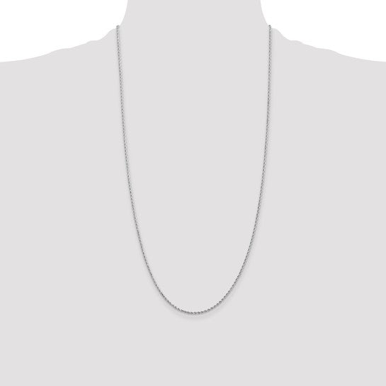 Cadena de Oro Blanco 14K – Cuerda de 1.5 mm con Corte Diamante y Cierre Langosta (28 pulgadas)