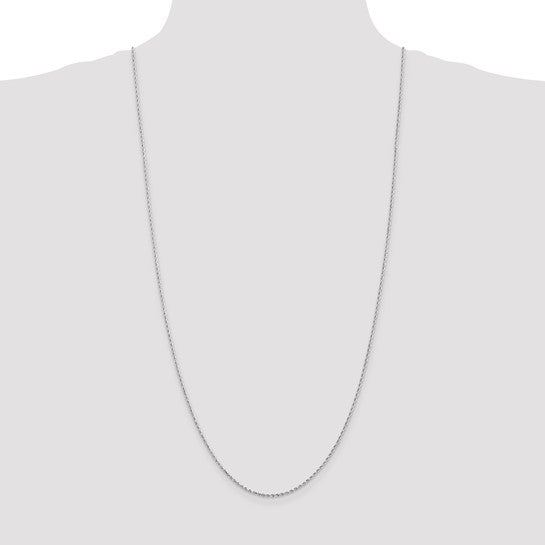 Cadena de Cuerda de Oro Blanco de 14K, 30 Pulgadas, 1.5 mm con Broche de Langosta y Acabado Diamond-Cut