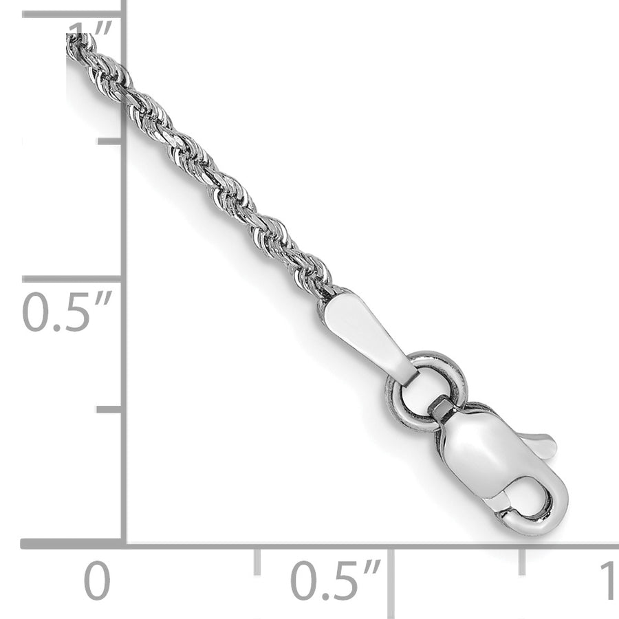 Tobillera de Oro Blanco de 14K con Cadena de Cuerda Diamantada de 1.5mm de 10 Pulgadas